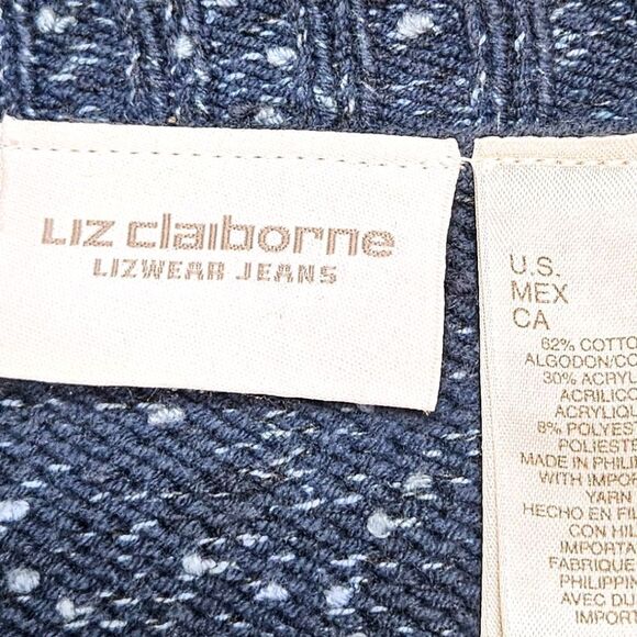 LIZ CLAIBORNE Vintage Blue Speckled Long Sleeve Zip- Up Sweater  Size Large - Picture 12 of 16